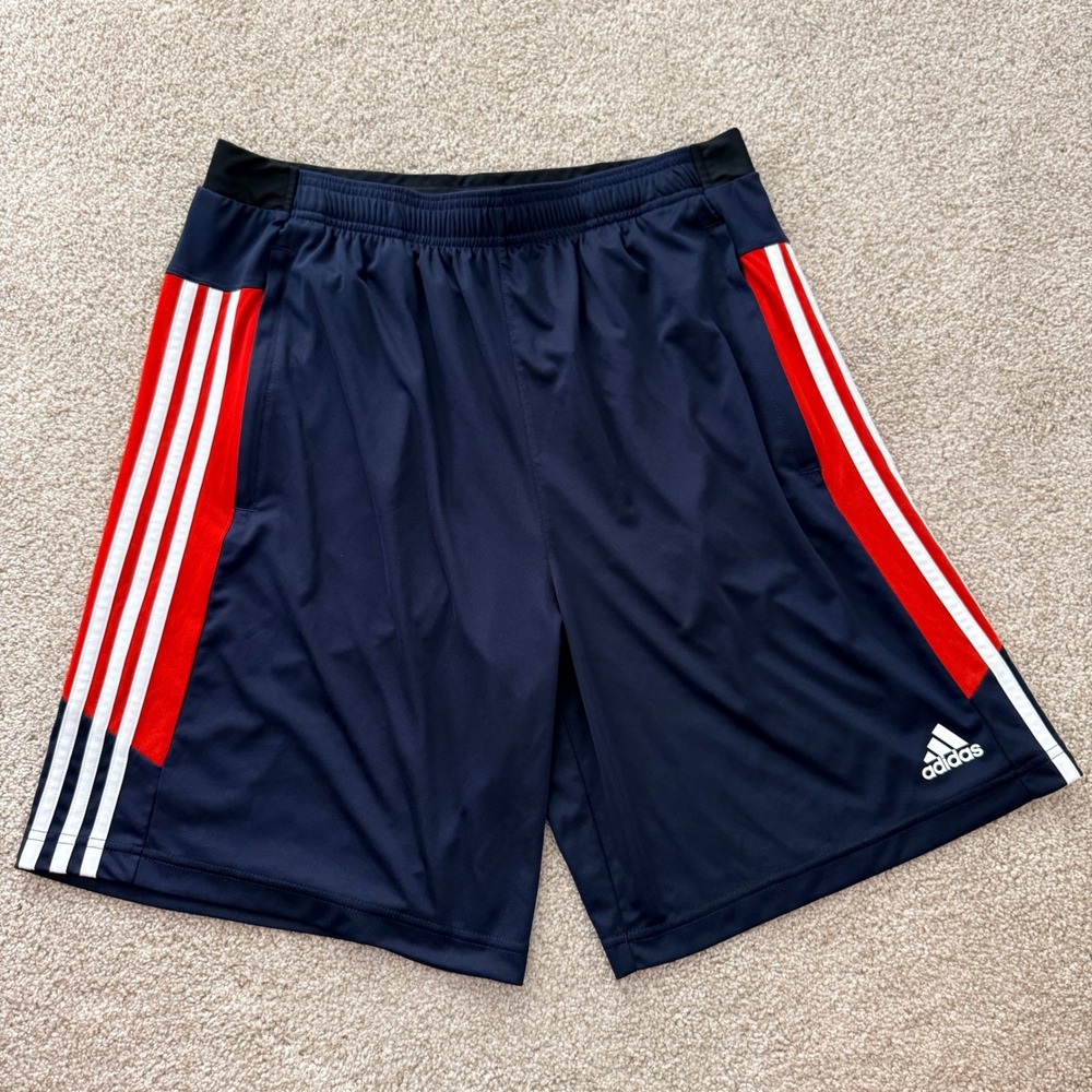Adidas Aeroready Primegreen Shorts Mens Large Navy Blue Red White 3-Stripes Gym